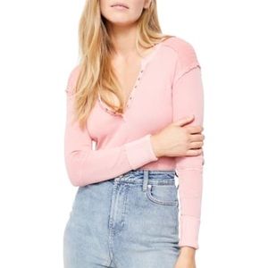 Free People Military Mix Henley Shirt Crush Blush